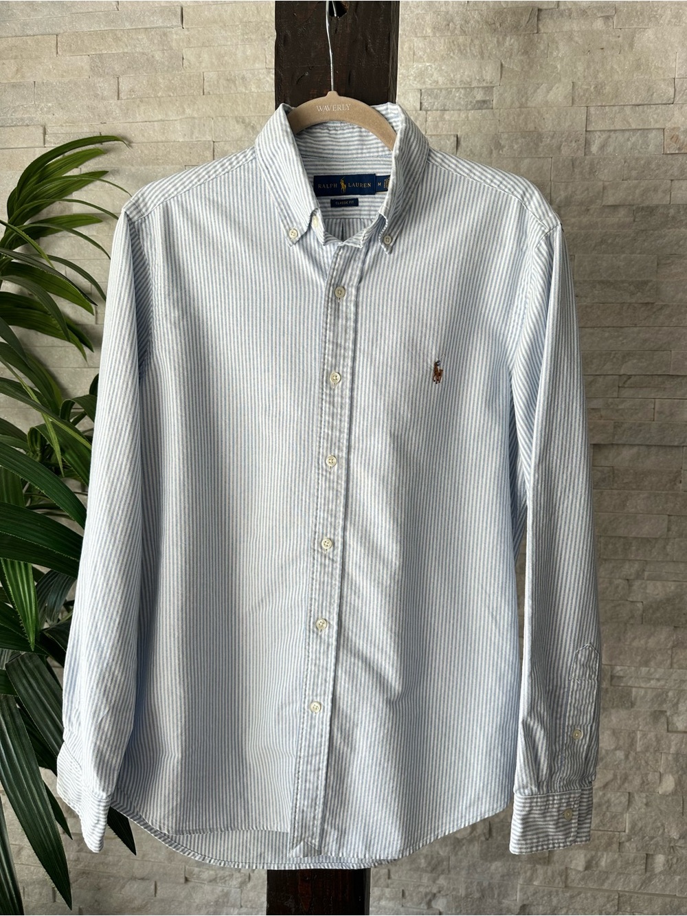 Ralph Lauren Classic Fit Light Blue Striped Button-Down Cotton Shirt Size M